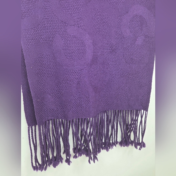 Coach Womens Vintage Purple 100%  Cashmere Fringe Scarf- Signature Pattern - Picture 6 of 8